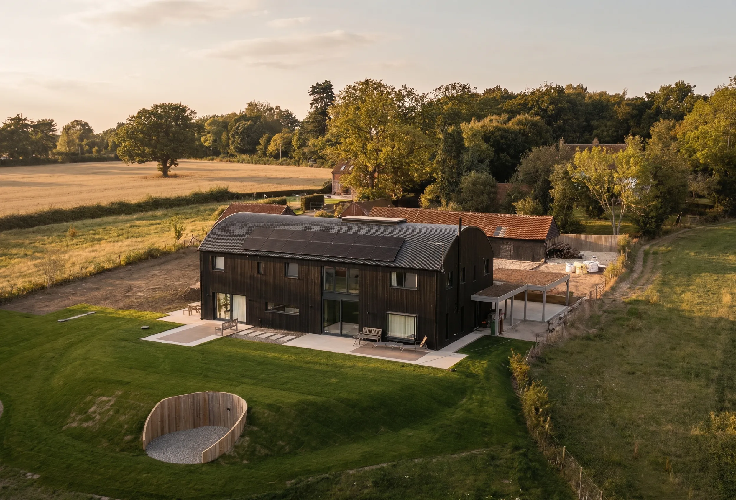 Hawkhurst Barn Aerial view of completed Hawkhurst barn conversion in Kent